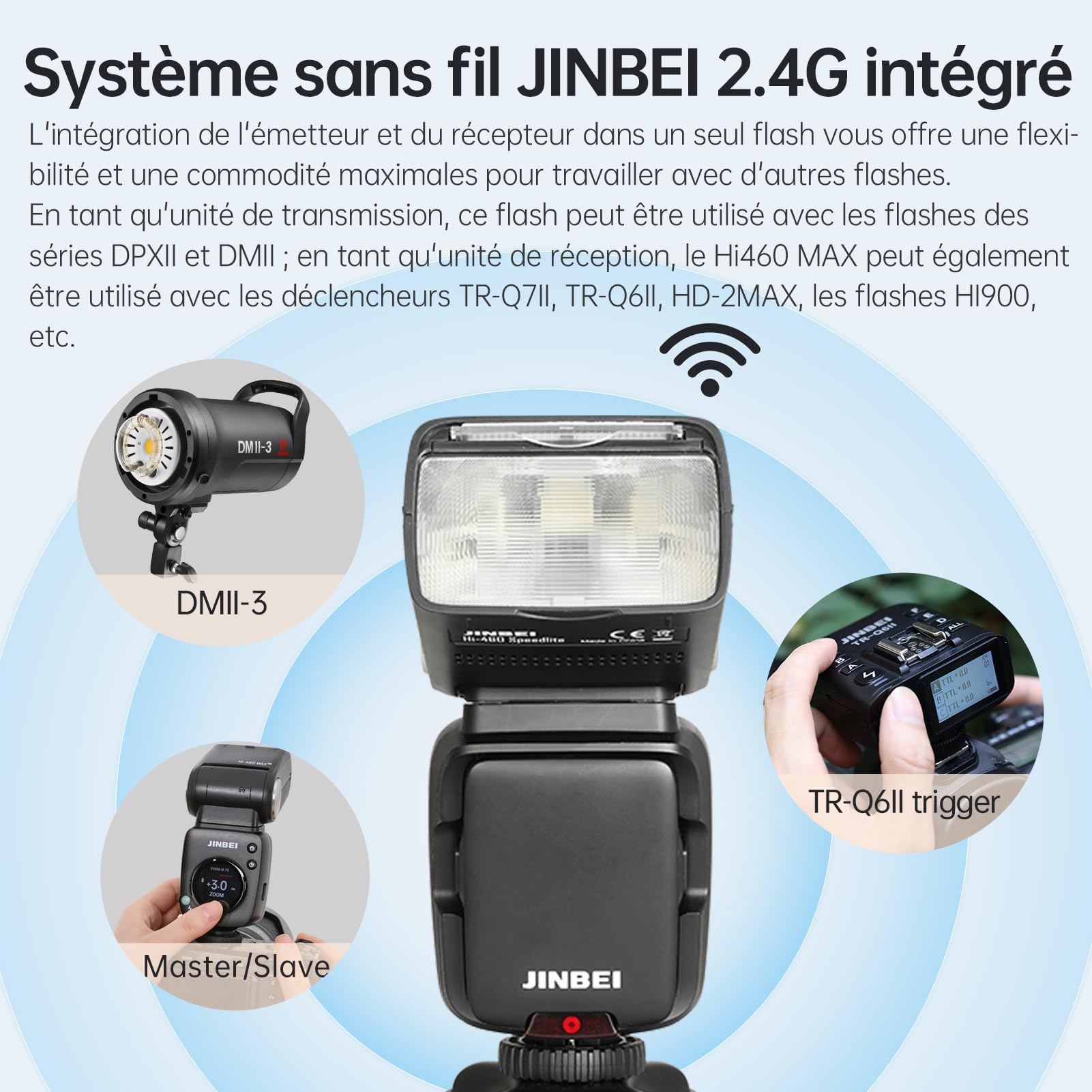 JINBEI Hi-460MAX Flash Écran Tactile innovant à Cadran Batterie au Lithium 2000 mAh, Temps de Recyclage de 0,05 à 1,7 s, Griffe Universelle (Hi460MAX)
