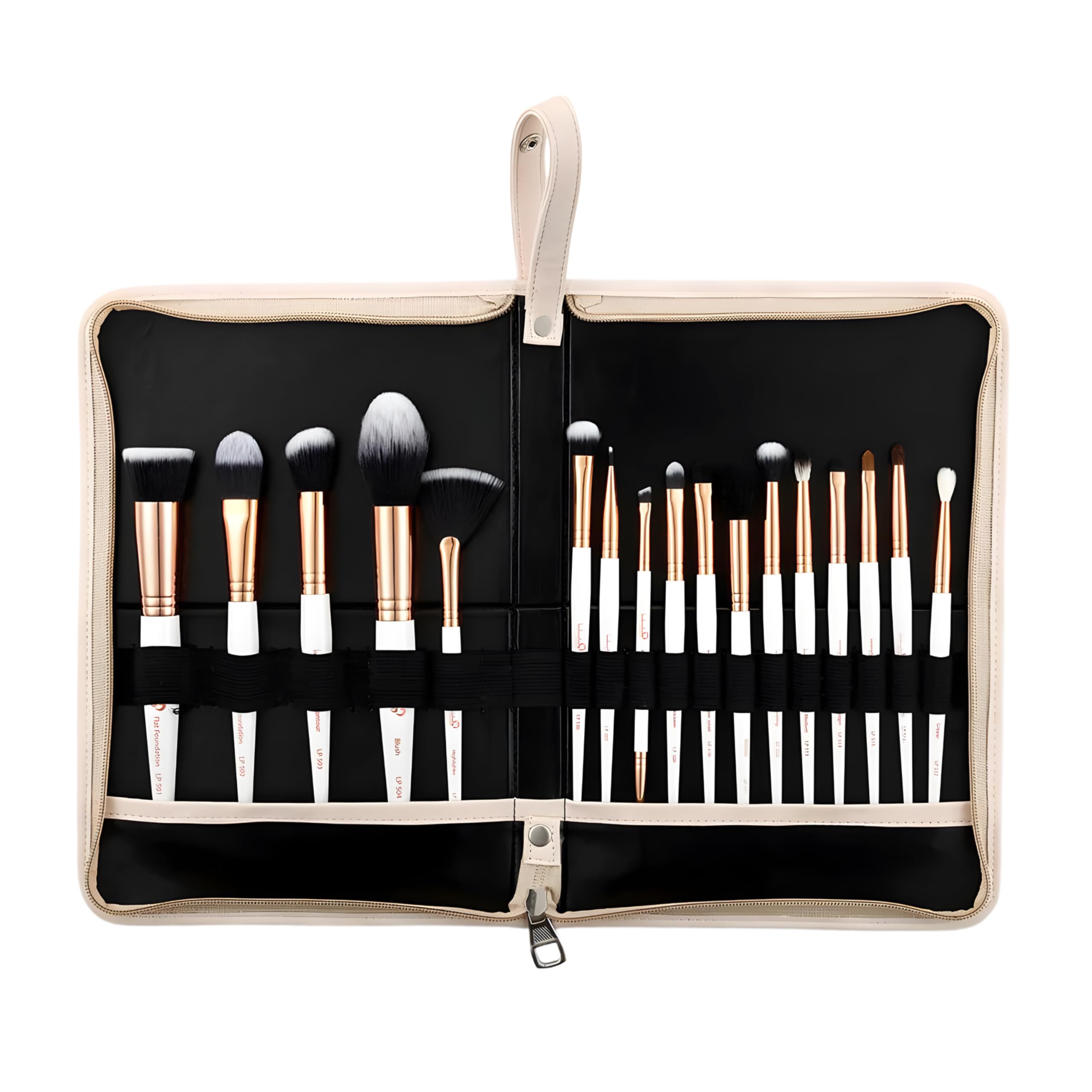 London Prime, set di pennelli professionali da trucco, 17 pezzi, con fondotinta, correttore, ombretto, cipria, fard, contouring, illuminante, eyeliner, labbra, sfumatura e viso.