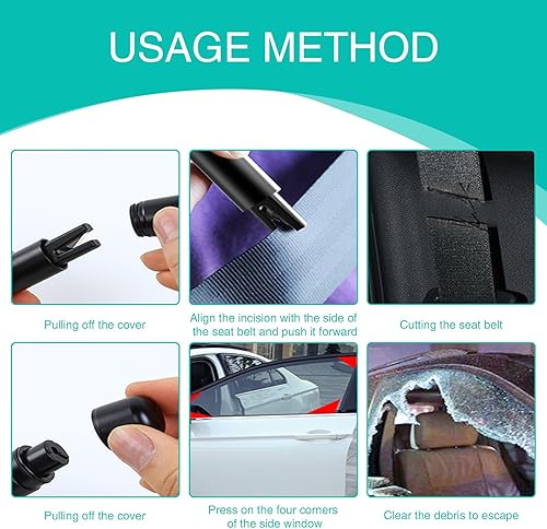Miniatura 6 de Yumfugu 1 martillo de seguridad para automóvil, cortador de cinturón de seguridad, herramienta multifuncional de escape de emergencia dos en uno,