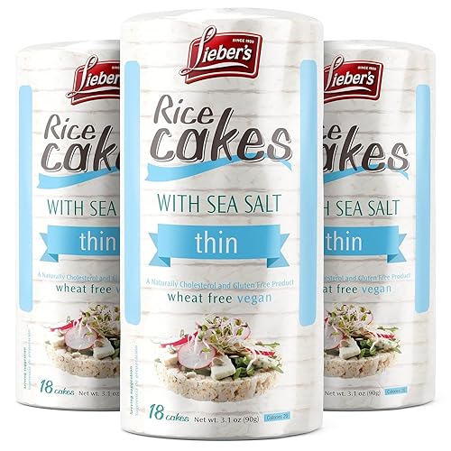 LIEBERS Snack Tortas de Arroz con Sal Marina, Sin Lácteos, Sin Trigo, Sin Gluten, y Opciones Veganas Certificado Kosher, (Paquete de 3)