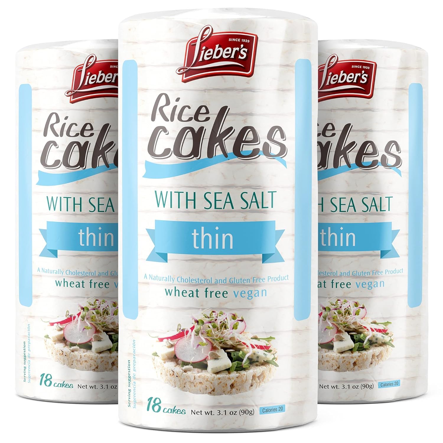 LIEBERS Snack Sea Salt Rice Cakes, Dairy Free, Wheat Free, Gluten Free, And Vegan options Kosher Certified, (3-Pack)