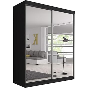 Meublo Armoire Penderie Avec 2 Portes Coulissantes L X H X P 203x218x61 Ben 20 Noir Amazon Fr Cuisine Maison