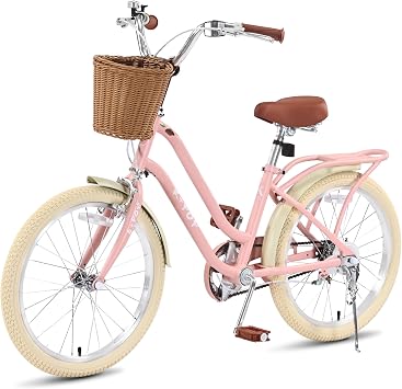 20 Inch Kids Bike for Girls Ages 8-12, 20 Inch Girls Bike with Basket, Kids Bicycle with Front and Rear Brakes & Adjustable Seat, Lightweight Frame for Easy Riding Pink