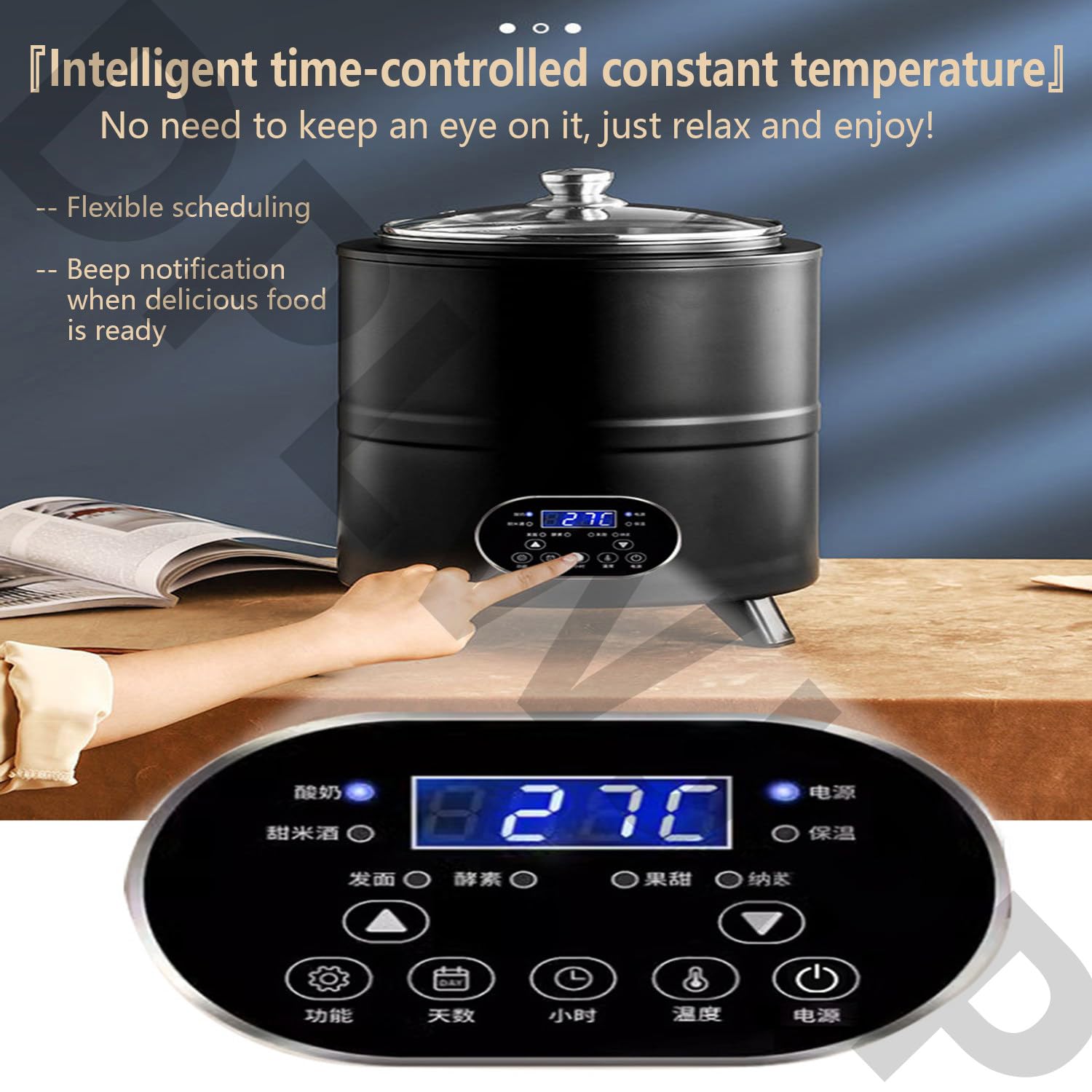 Yogurt Maker con control de tiempo y temperatura, incubadora eléctrica de fermentación para yogur casero y fermentación de ajo negro