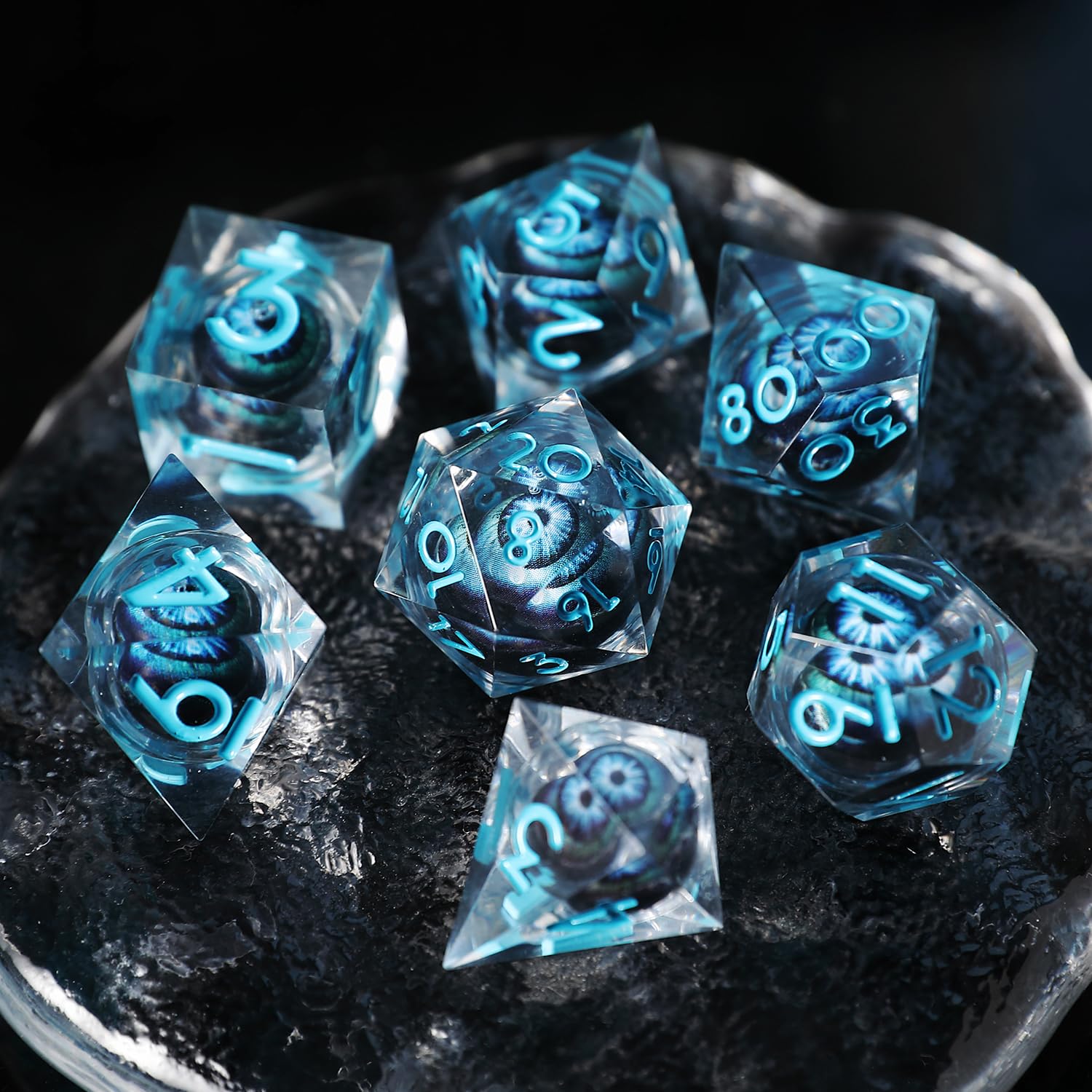 DND Dice Set Floating Pupil Skull Eyeball 7 Piece Handmade Polyhedral D&D Resin Sharp Edge Dice for Dungeons and Dragons RPG Role Playing Antique Halloween Dice with Gift Box - Image 2