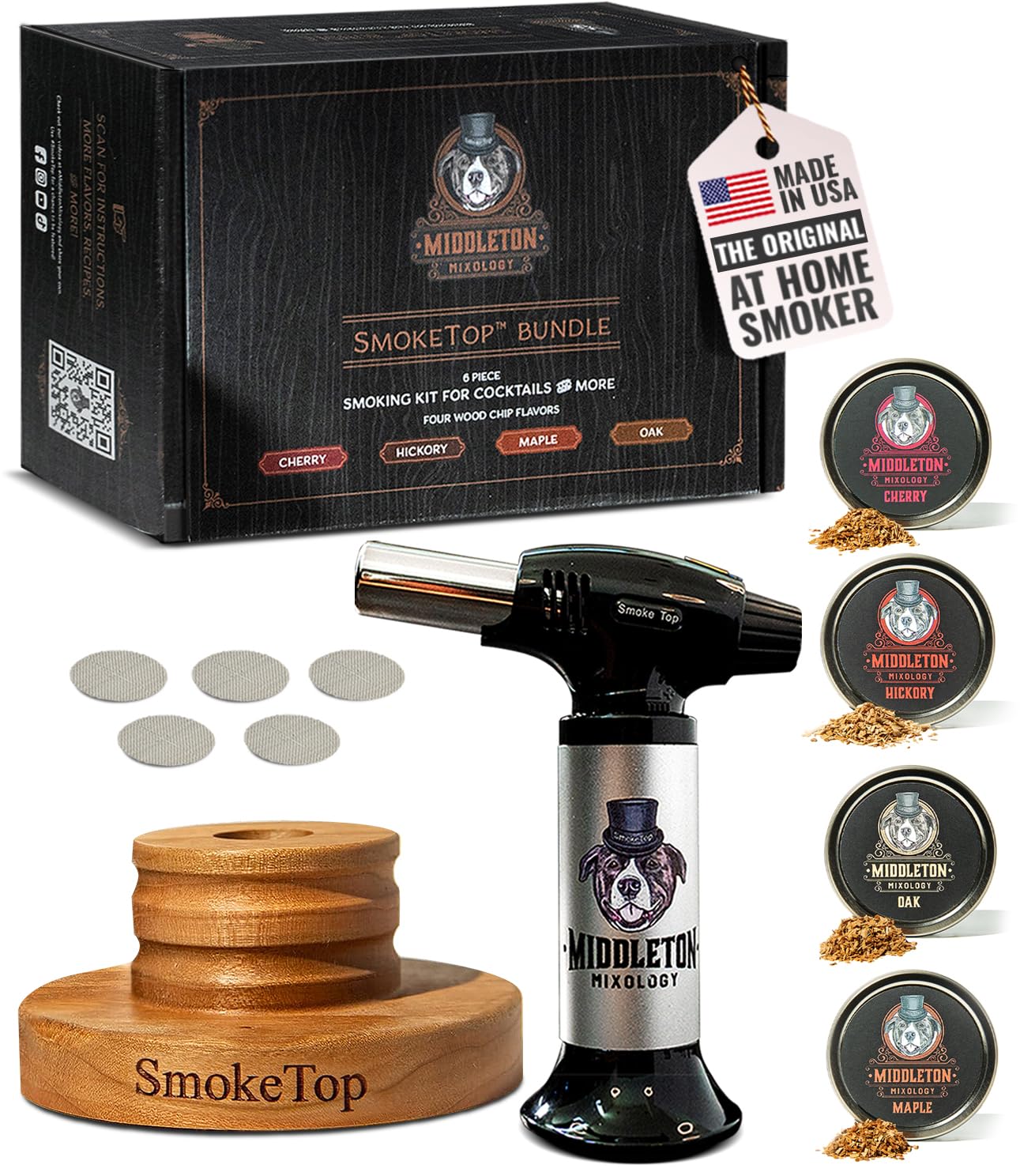 SmokeTop Cocktail Smoker Kit and Torch with Cherry, Hickory, Maple, and Oak Wood Chips - Cocktail Smoker Kit & Chips for Old Fashioned Cocktails, Whiskey, & Bourbon - NO Butane Included