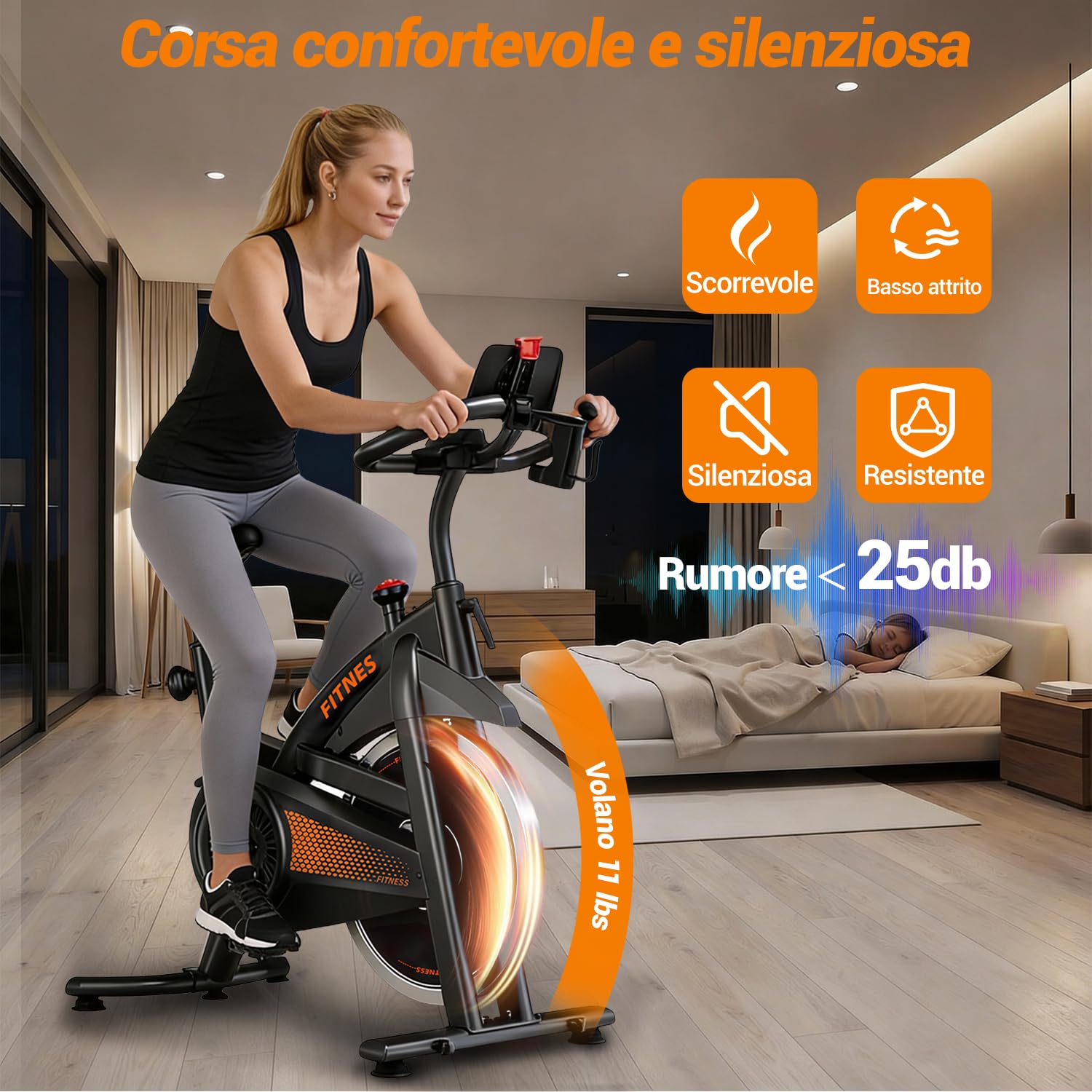 CURSOR FITNESS Cyclette da casa professionale, Cyclette professionale con misurazione della frequenza cardiaca e display LED, Spin bike con app, sedile confortevole, capacità di carico fino a 136 kg