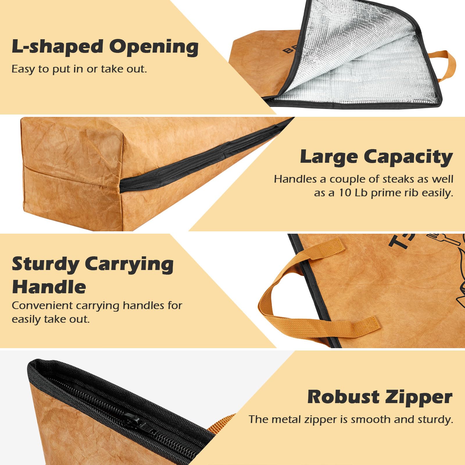 Movetility BBQ Blanket for Resting Meat,Smoking Meat Resting Bag,Insulated Meat Resting Blanket with Wide Mouth for Brisket,Steaks,Pork Chops,Large-21in