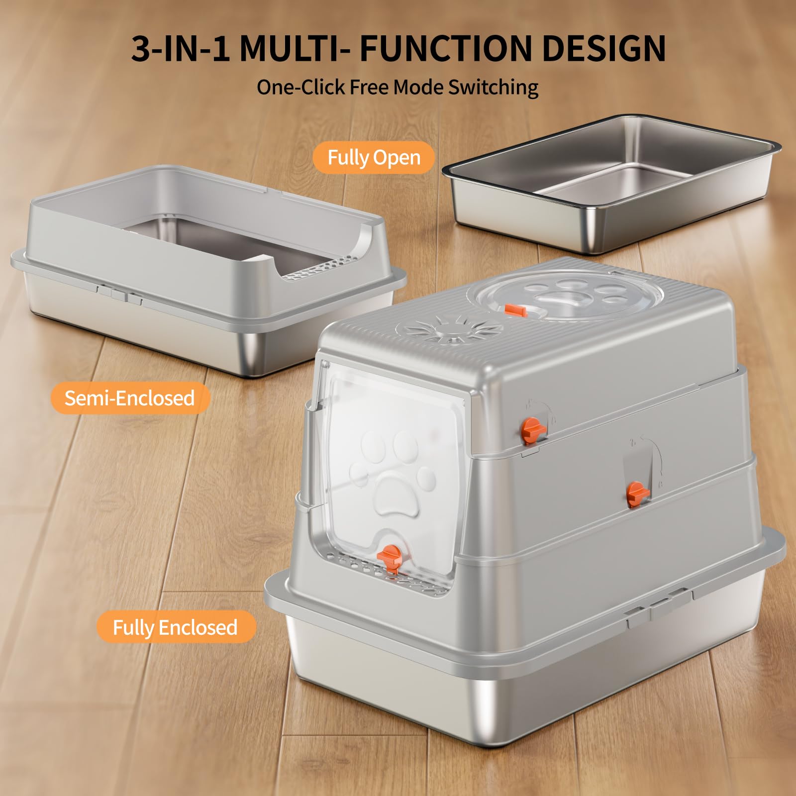Caja de arena de acero inoxidable con tapa, bandeja de arena cerrada XL