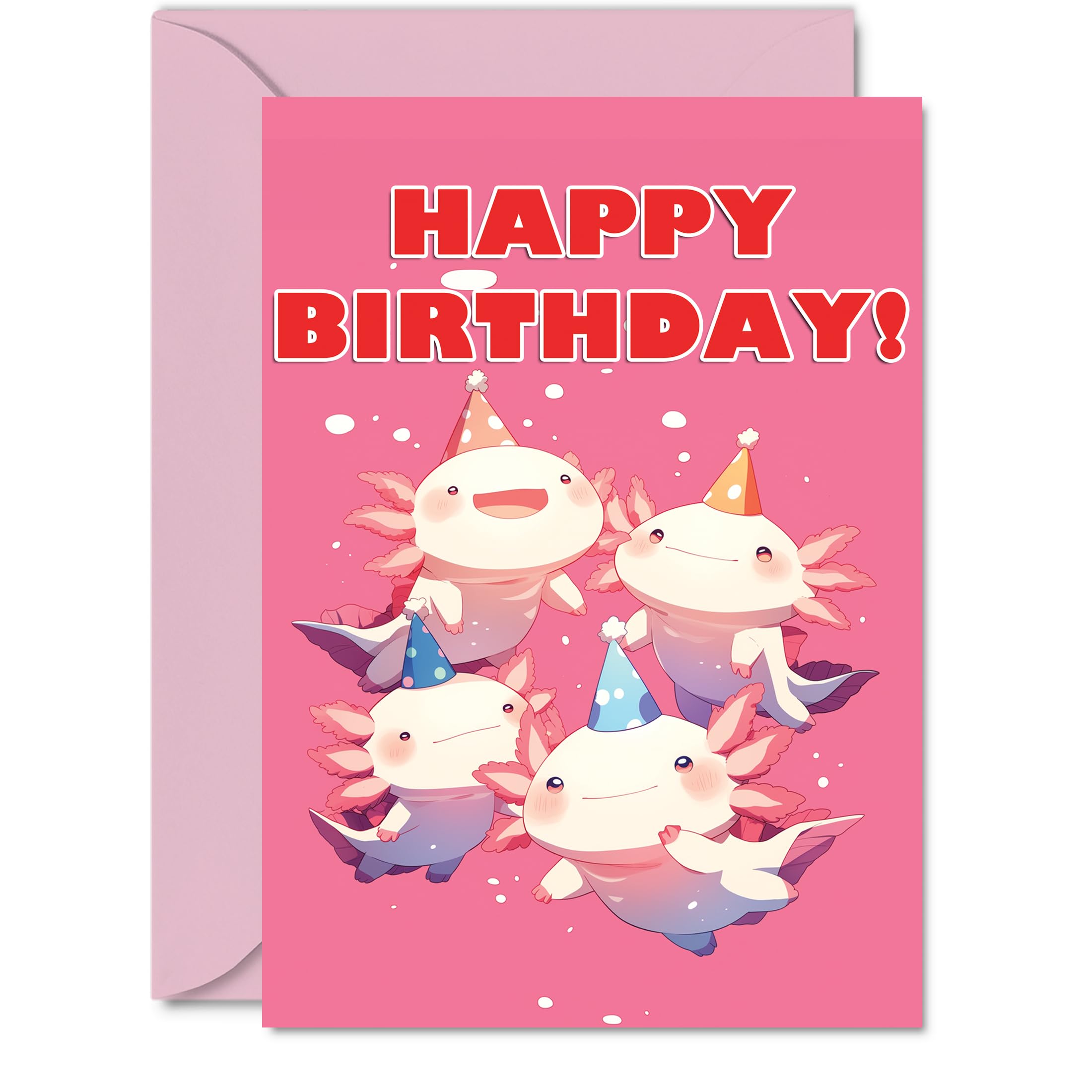 Axolotl Birthday Cards for Her Him - Party Animals Pyramid - Happy Birthday Card for Mum Dad Brother Sister Auntie Uncle Cousin Friend Family Colleague A5 Bday Greeting Cards