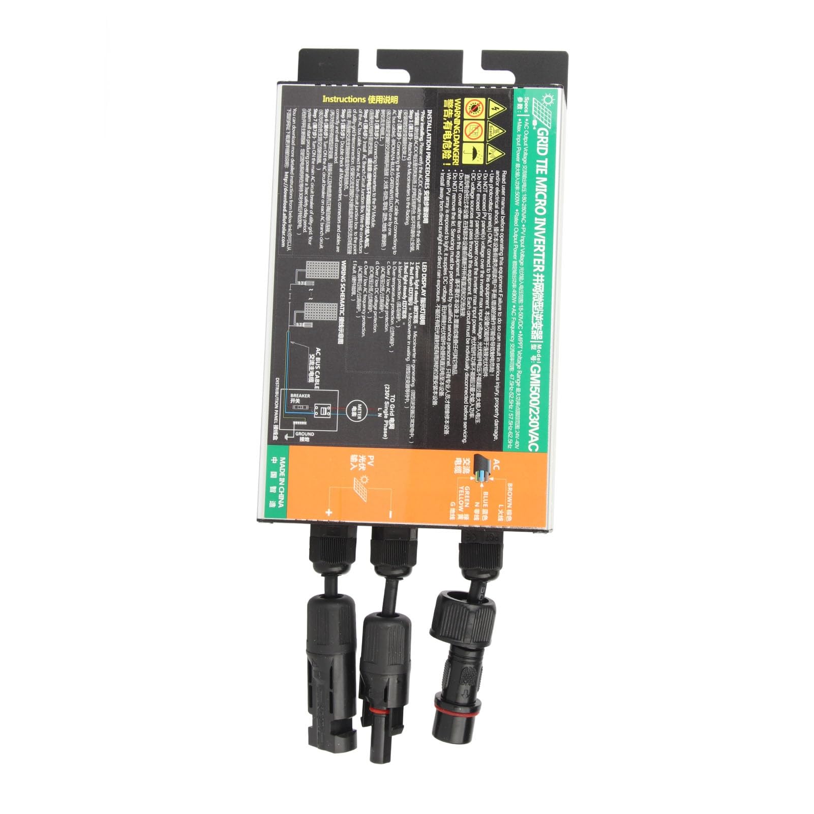 Fafeicy GMI 500W Solarny Inwerter Sieciowy Grid-Tie Inverter Grid Tie Inwerter Solarny z Napięciem i Prądem Zabezpieczenie Temperaturowe dla Systemu Domowego 220 V AC