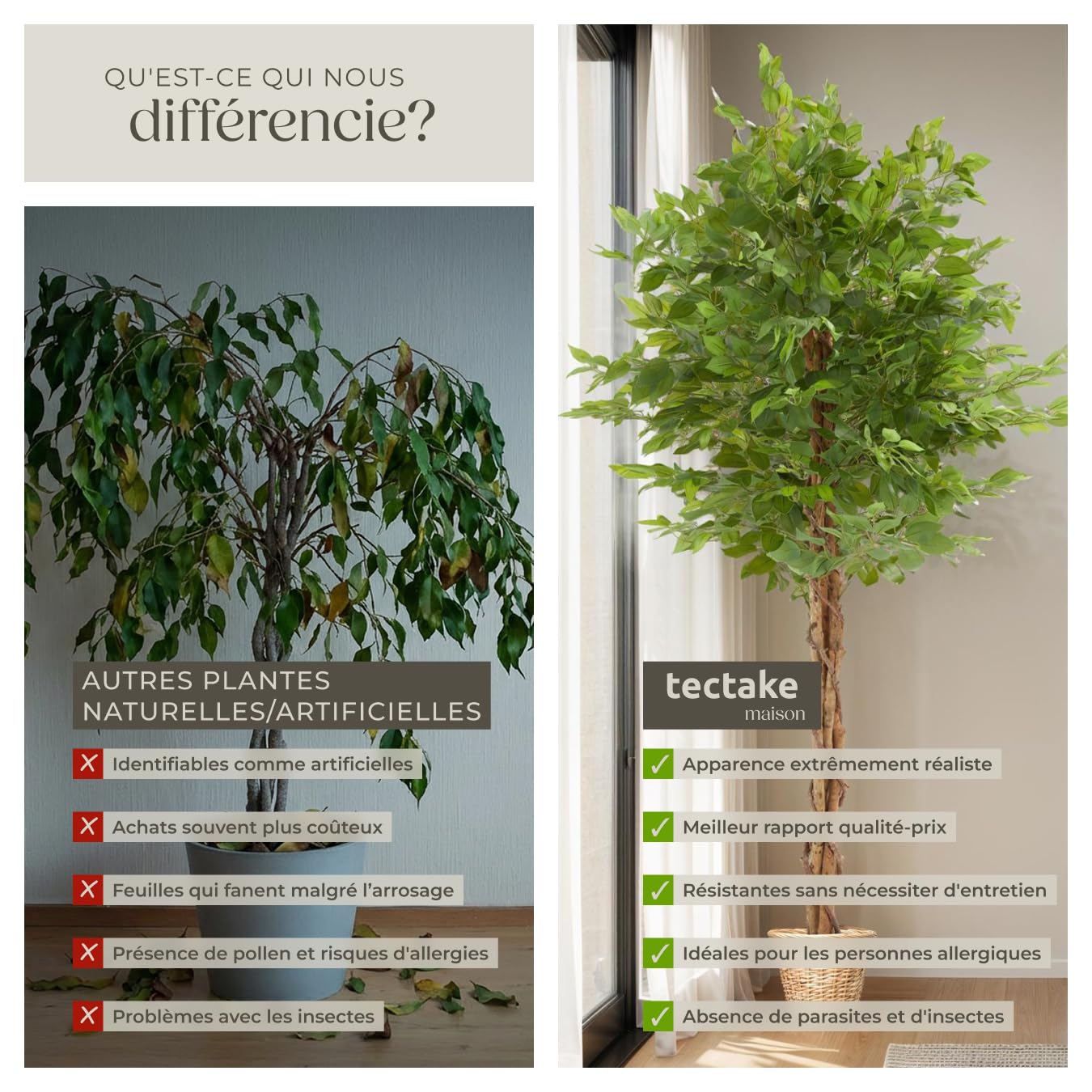 tectake® Plante Artificielle Ficus Artificiel 180cm Fausse Plante Interieur Arbre Vert Arbre Artificiel Décoration Maison idéal pour Décoration Salon Chambre Cuisine Dressing Chambre Enfant Bureau