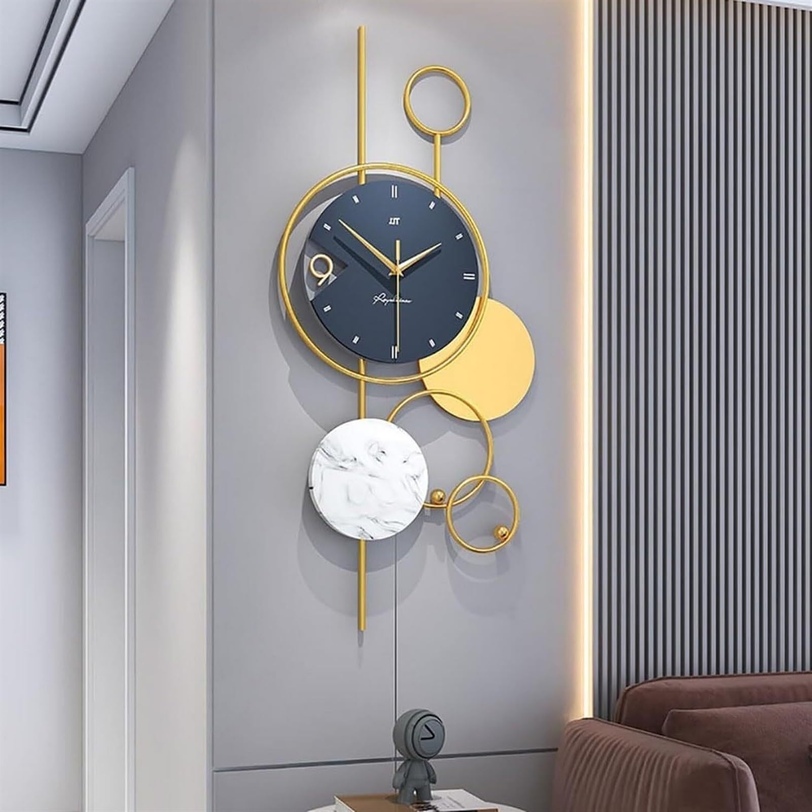 Horloge murale silencieuse en métal grand format pour décoration de maison moderne