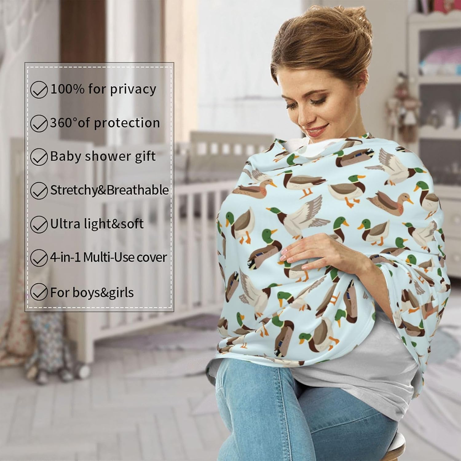 Cute Mallard Duck Baby Stuff Car Seat Covers Baby Multi-Use Car Seat Canopy Carrier Cover, Breathable Breastfeeding Cover Boys & Girls - Image 3