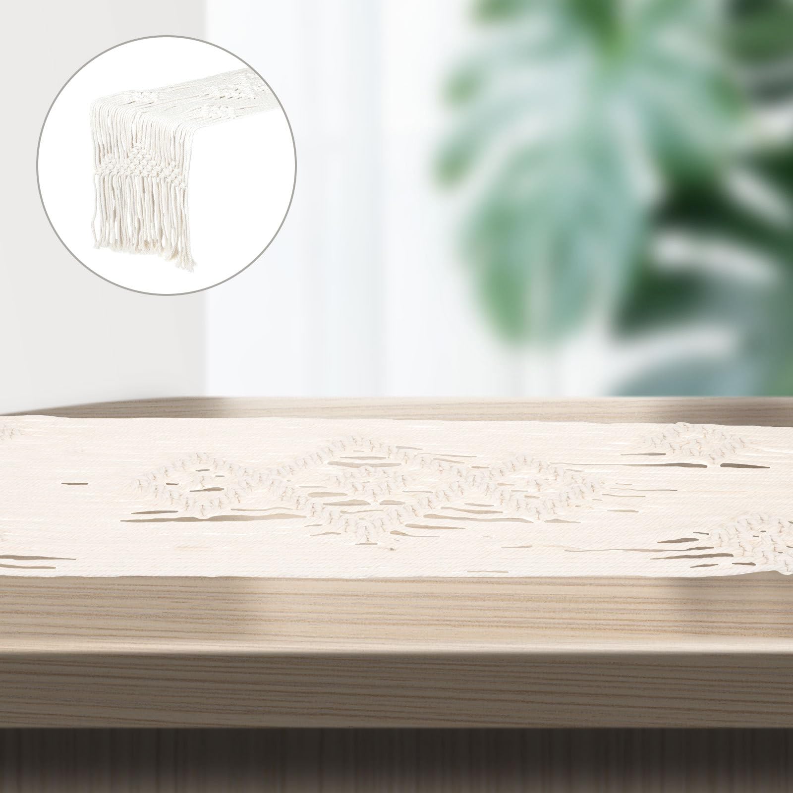 Makramee Tischläufer mit Quasten Gewebte Baumwoll Tischdecke für Hochzeiten und Partys Nordischer Stil Salbeigrün Tischdeckenverzierung für Esszimmer und Feier