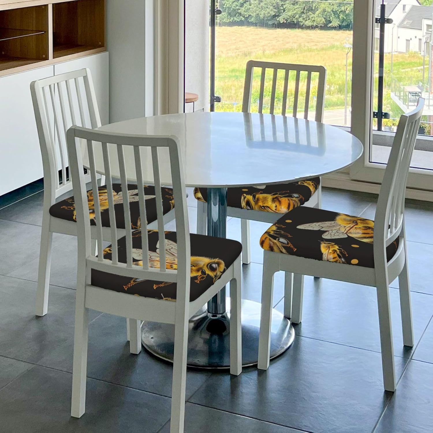 Honey bee Print Square Cushion Covers 6 Pcs Set Elastic Non-Slip Seat Cushion Slipcovers Pet Furniture Protectors for Chair, Sofa