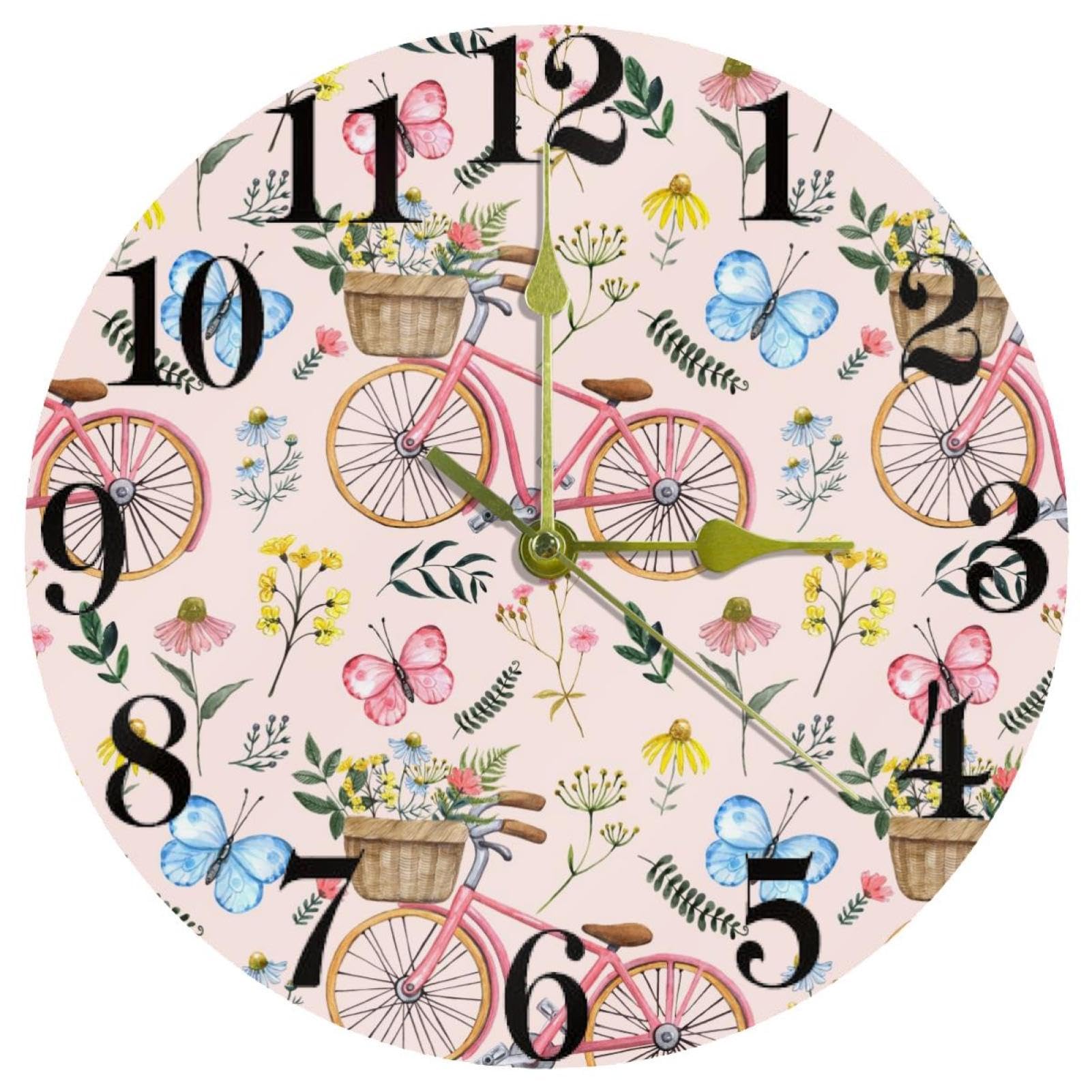 Horloge murale vélo romantique à quartz silencieuse ronde pour salon