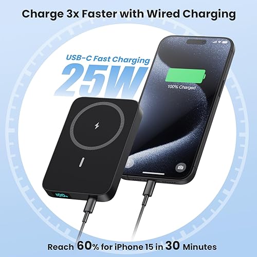 Miniatura 4 de Cargador portátil magnético de 10800 mAh batería inalámbrica con soporte plegable, pantalla LED de 25 W USB-C de entradasalida de carga rápida,