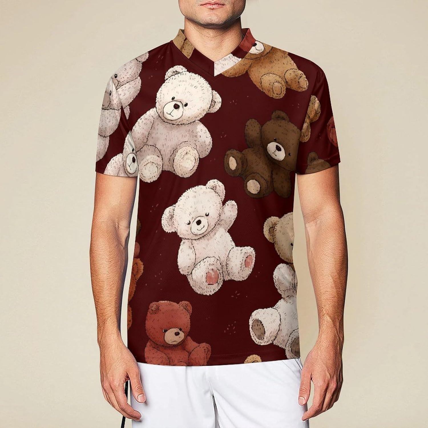 Vintage Teddy Bears Personalized Soccer Jersey Mens T-Shirts Sports Tops | Breathable Mesh Football Fan Custom Uniform Summer Short Sleeve V-neck