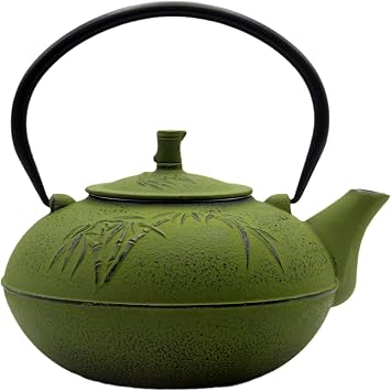 84.6oz/2500ml Large and Heavy Cast Iron Tea Kettle for 5 to 8 Cups, Teapot with Stainless Steel Infuser, Cast Iron Tea Pot for Stovetop Safe 2500ml Green Teapot with Bamboo Pattern