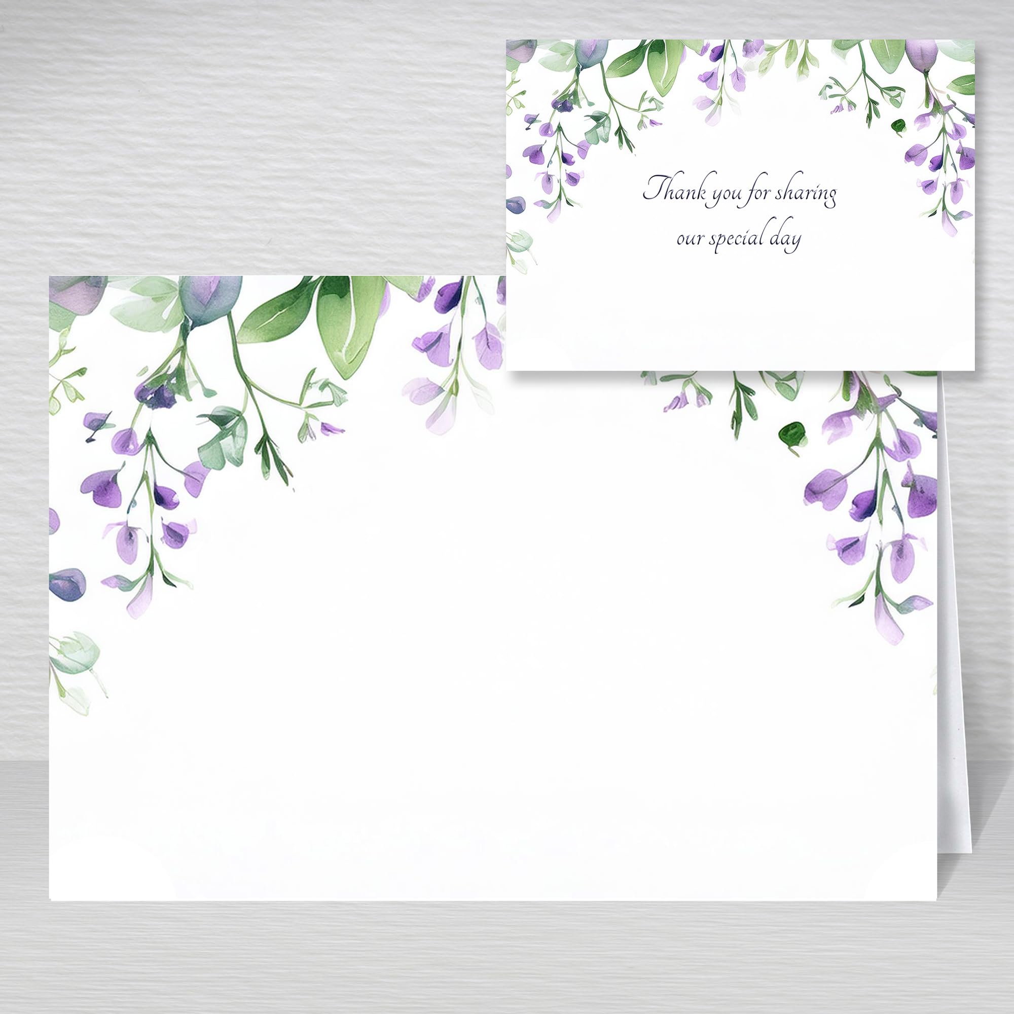 Blank Wedding Name Place Cards with wording Thank you for Sharing our Special Day. Wildflower Place Name Cards for Weddings - Lavender and Eucalyptus Table Name Cards (Pack of 20 without Envelopes)