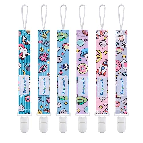 Smlpuame Clip para chupete para niña, paquete de 6 elegantes correas para bebés, soporte para paci con clip, ligero, universal, se adapta a la