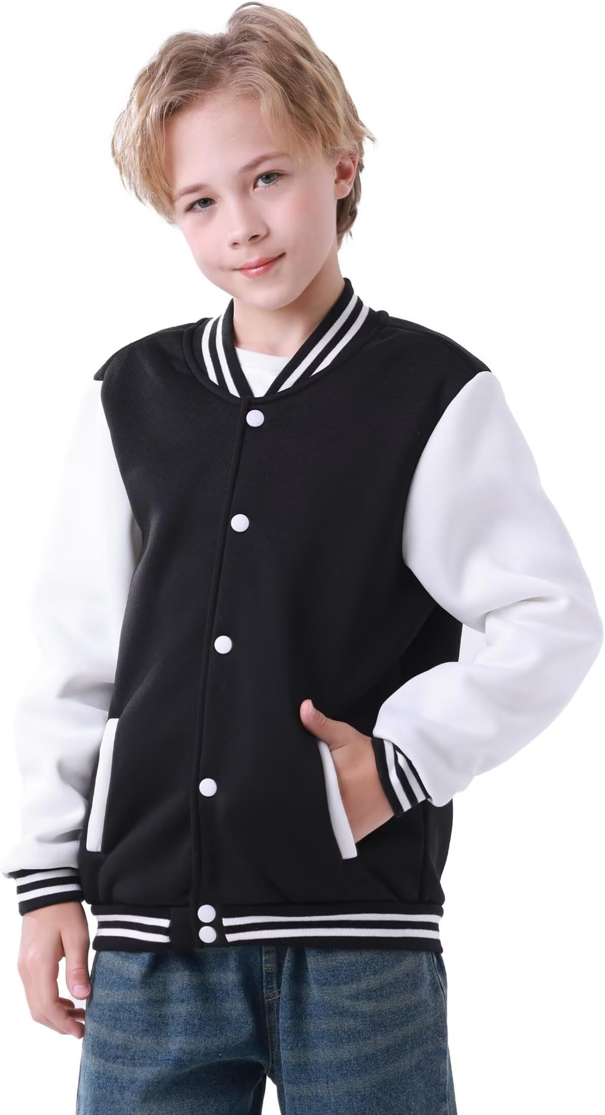 DHSPKNKids Baseball Jacket Varsity Style Casual Fit Sport Boys Girls Team Uniforms Cardigan Sweatshirt