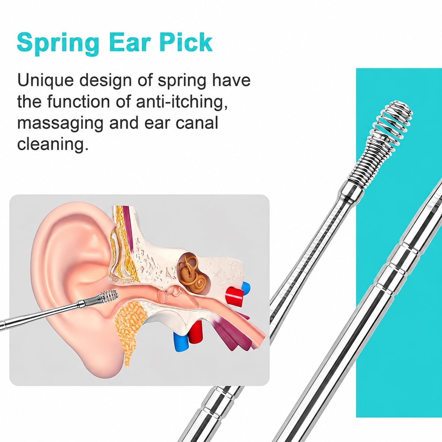 Keli 6 Pcs Stainless Steel Ear Wax Removal Tool Kit with PU Leather Storage Case, Reusable & Portable Ear Pick Curette Set for Safe Cleaning & Care for Men, Women & Kids (Multicolor) 4