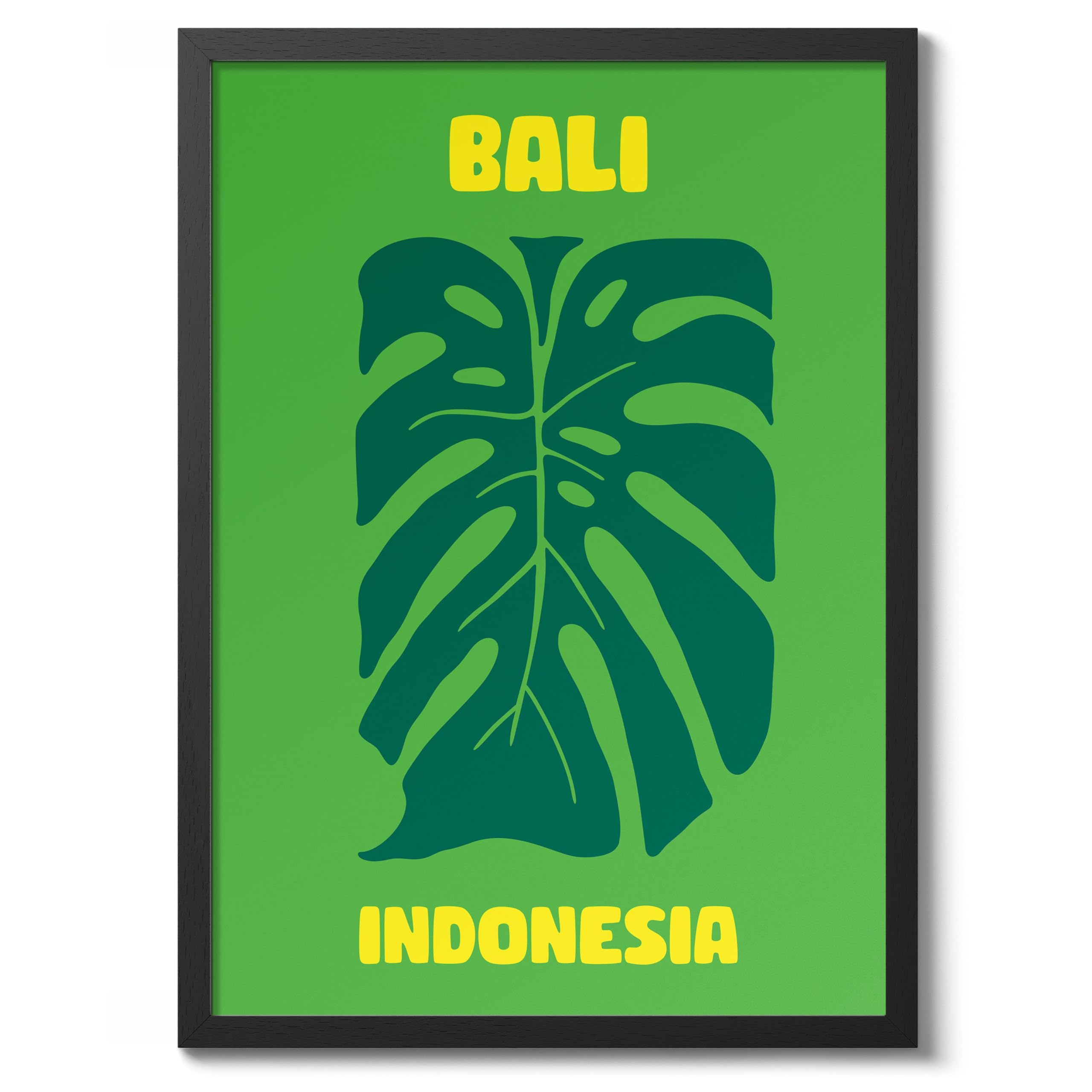 Bali Travel Poster, Colourful Abstract Preppy Minimalist Room Decor Wall Art Print, Archival Matte, A4 (Black Frame) - 29.7x21cm — image 1