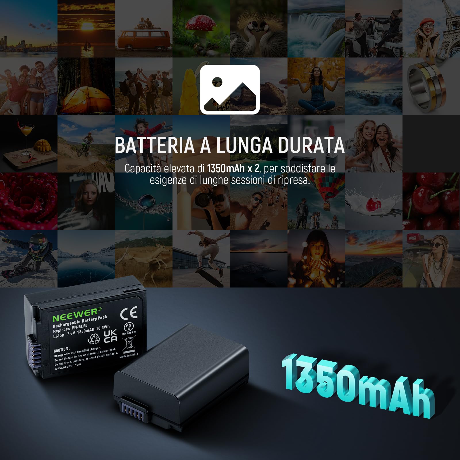 NEEWER EN-EL25 Batteria di ricambio e caricatore USB, confezione da 2 batterie da 1350 mAh e caricatore USB a doppio canale, compatibile con Nikon Z30 Z50 ZFC 4241 EN-EL25 della fotocamera