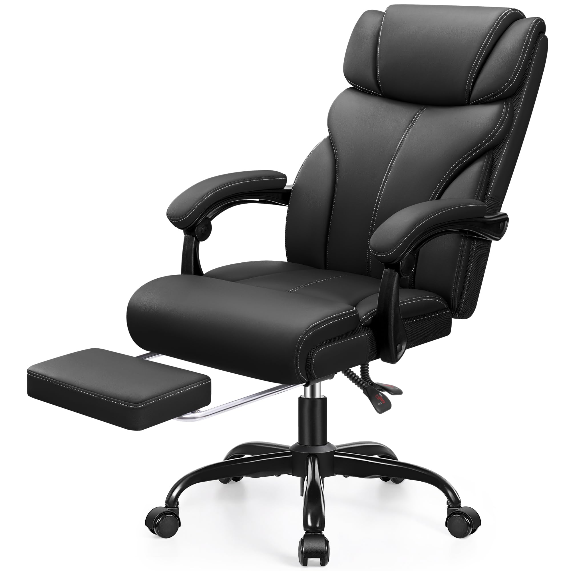 Office Chair, Executive Big and Tall Leather Desk Chairs with Footrest, Ergonomic Breathable Computer Chair with Adjustable High Back, Lumbar Support Swivel PC Chairs with Rocking Function