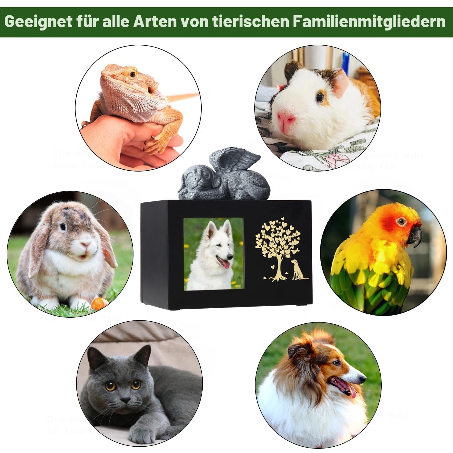 Haustier-Aschebox für Hunde, XLarge Holzurnen für Beerdigung, Einäscherungsurnen mit Fotorahmen, Gedenkbox mit schwarzem Flanell als Futter, Gedenkgeschenk für verlorene Haustiere