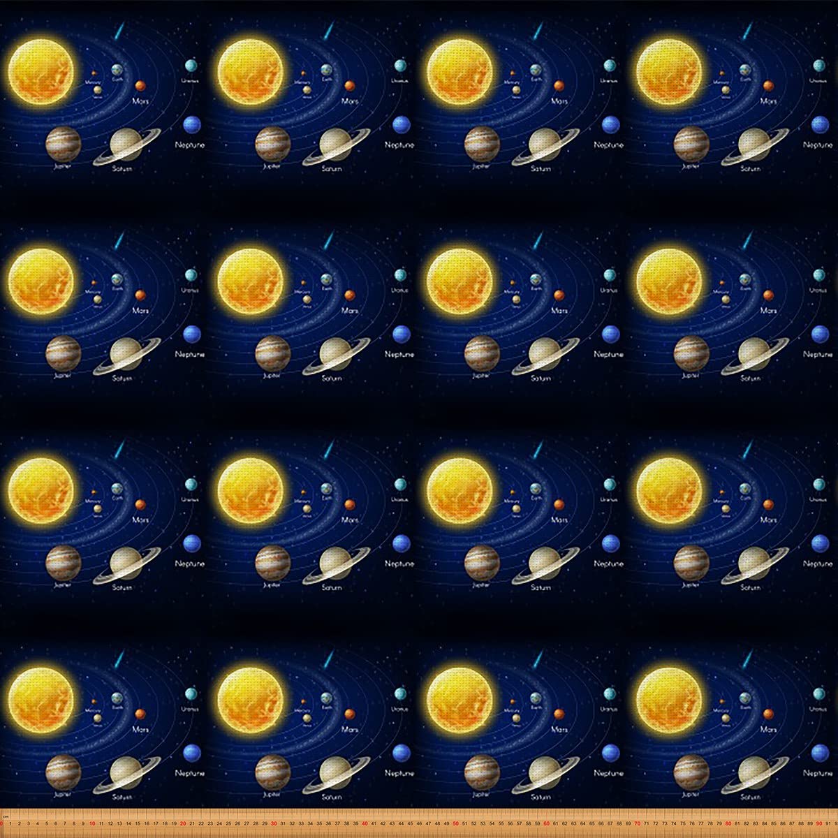 Solar System Outdoor Fabric by The Yard Outer Space Universe Planet Upholstery Fabric for Chairs Galaxy Starry Sky Decorative Fabric for Home DIY Projects 1 Yard,(L92*W150cm) Yellow Blue