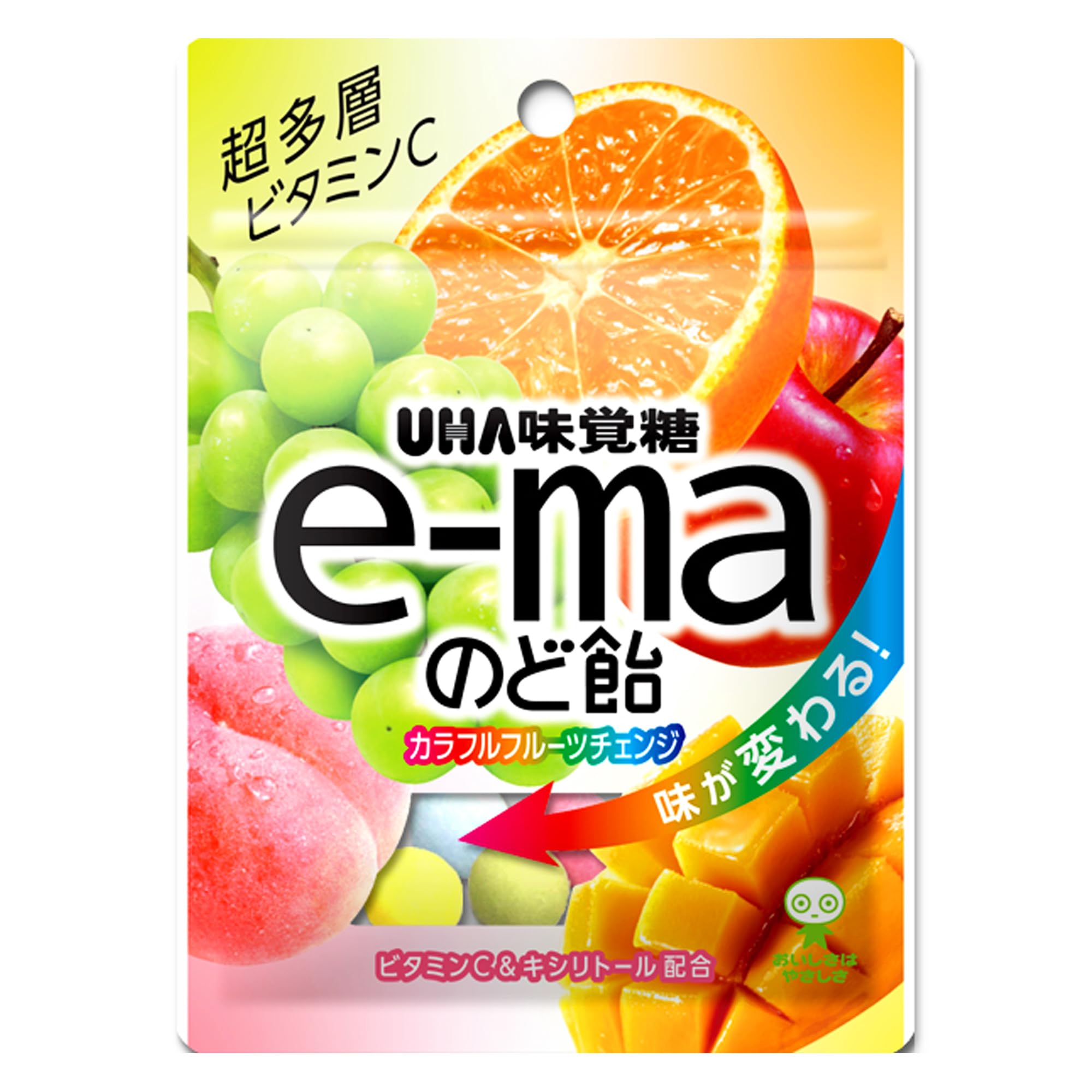 味覚糖 ｅ-ｍａのど飴袋 カラフルフルーツチェンジ 50g×6袋