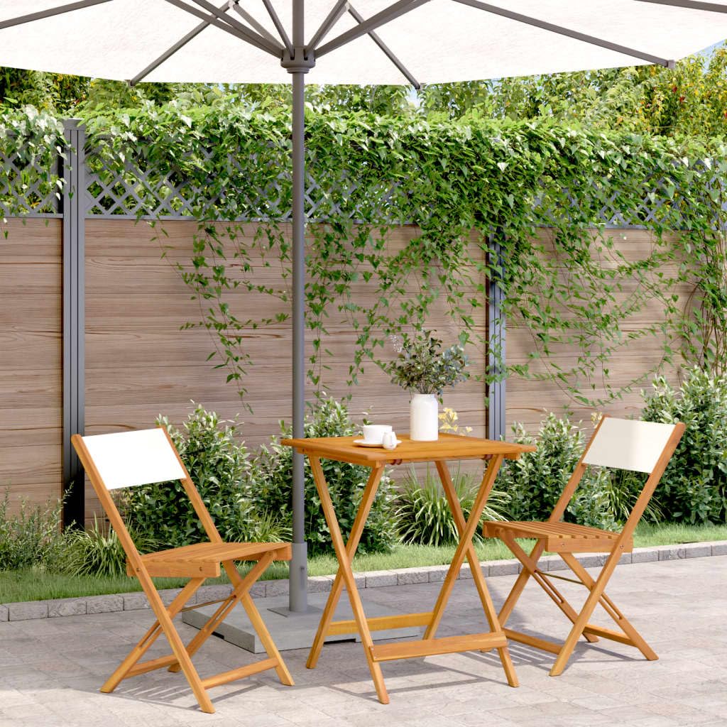 Ensemble bistro en bois massif d acacia et tissu creme mobilier haut de gamme pliant jardin