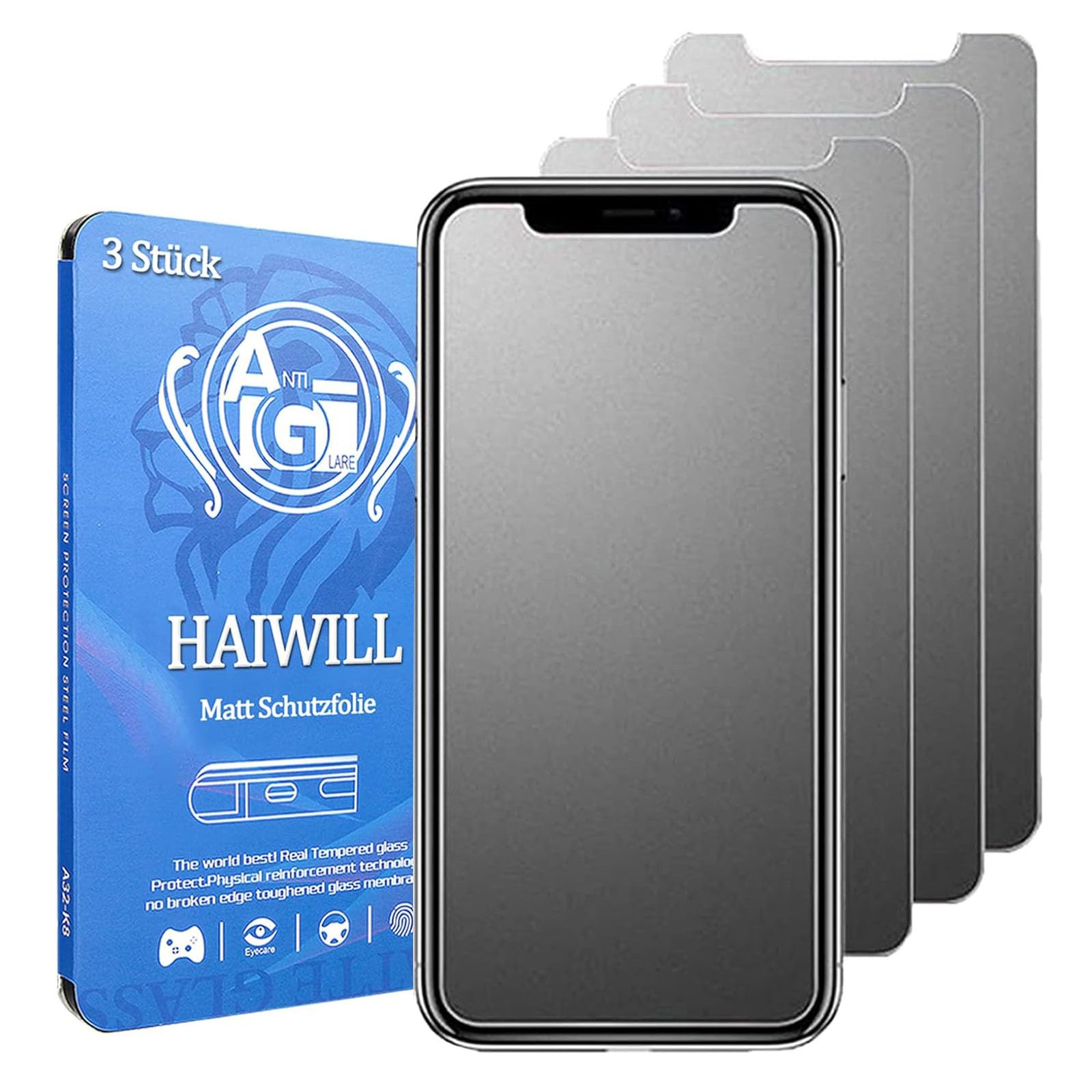 HAIWILL - Protector de pantalla mate para iPhone 11 Pro Max/iPhone XS Max (antihuellas, antirreflectante, antiarañazos, 9H, vidrio templado, para Apple XS Max/11 Pro Max, 6,5")
