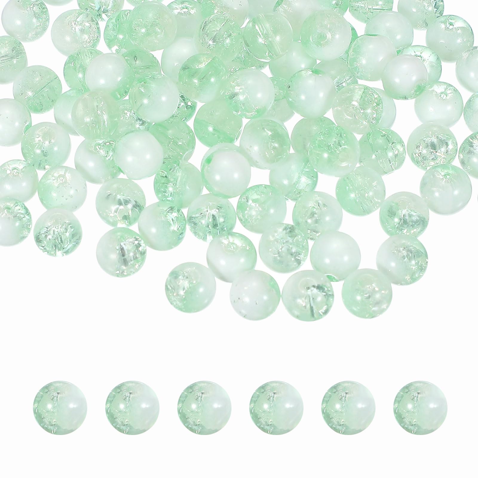 sourcing map 100 Pcs 10mm Crackle Glass Beads for Jewelry Making, Crystal Glass Round Spacer Beads Bulk Loose Bead for DIY Craft Earring Necklace Bracelet Jewelry, Green