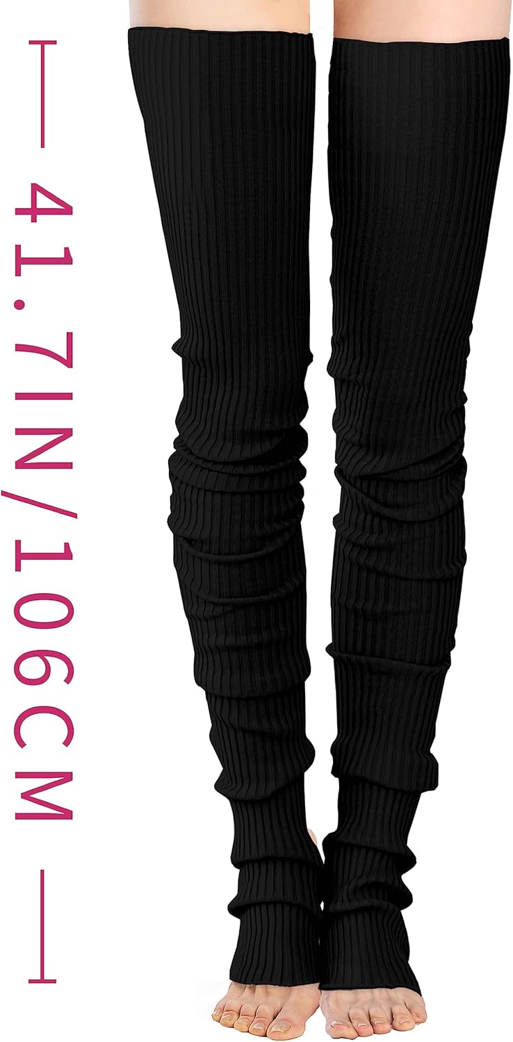 v28 Women Girls Extra Long Thigh High Neon Ribbed Knit Warm Leg Warmers for Yoga - Image 2