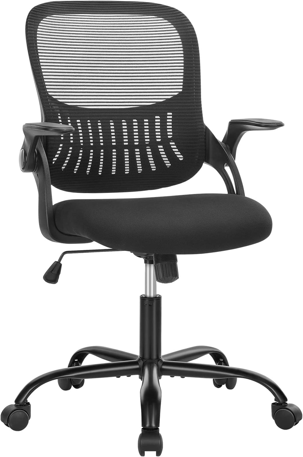 edxOffice Computer Desk Chair, Mid-Back Ergonomic Mesh Rolling Work Swivel Task Chairs with Wheels, Comfortable Lumbar Support, Comfy Flip-up Arms for Home, Bedroom, Study, Student, Black