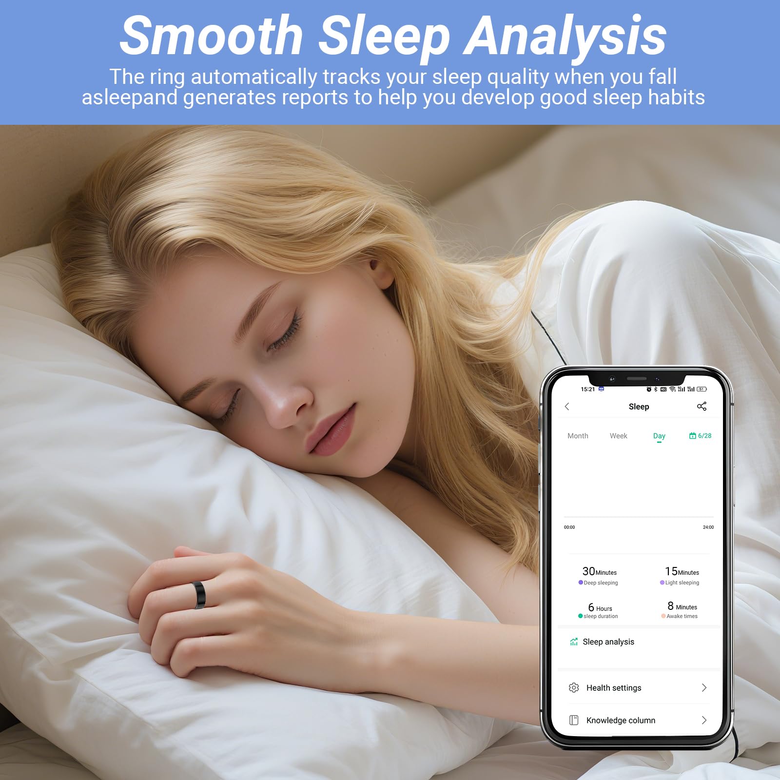 Anelli sanitari per donne e uomini, fitness tracker con frequenza cardiaca, ossigeno nel sangue, pressione sanguigna, monitoraggio sonno/passi, impermeabile IP68, per iPhone e Android