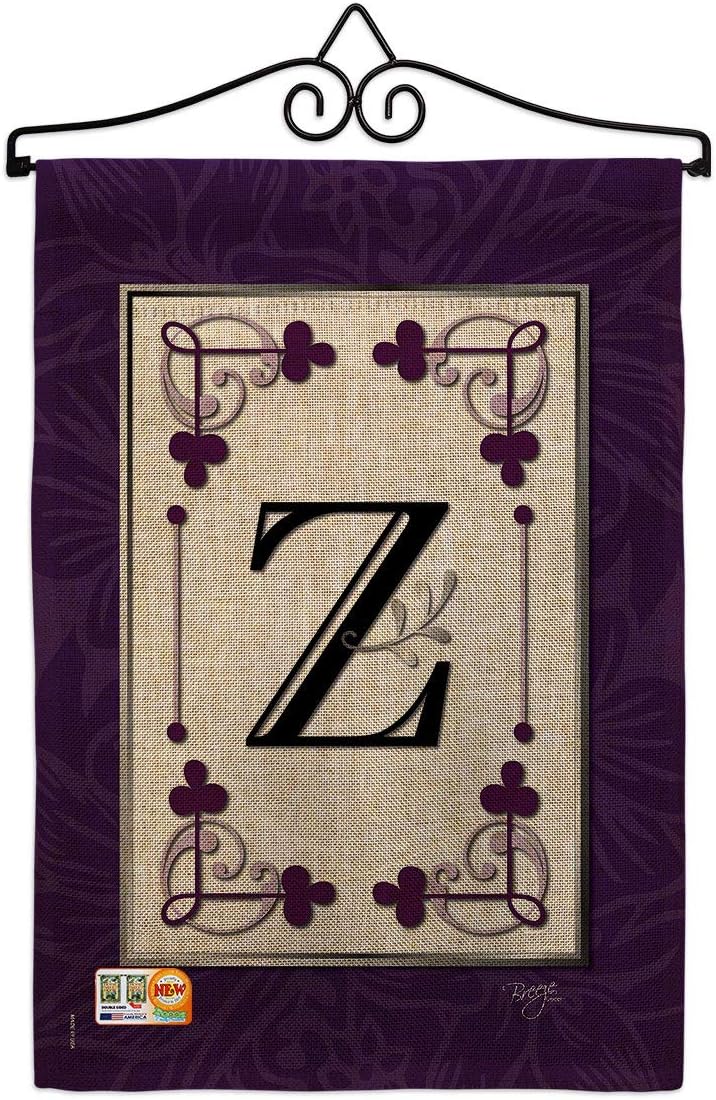 Classic Z Initial Burlap Garden Flag Set Wall Hanger Monogram Country Living Simply Beauty Floral Vintage Letter Everday Small Decorative Gift Yard House Banner Double-Sided Made In USA 13 X 18.5