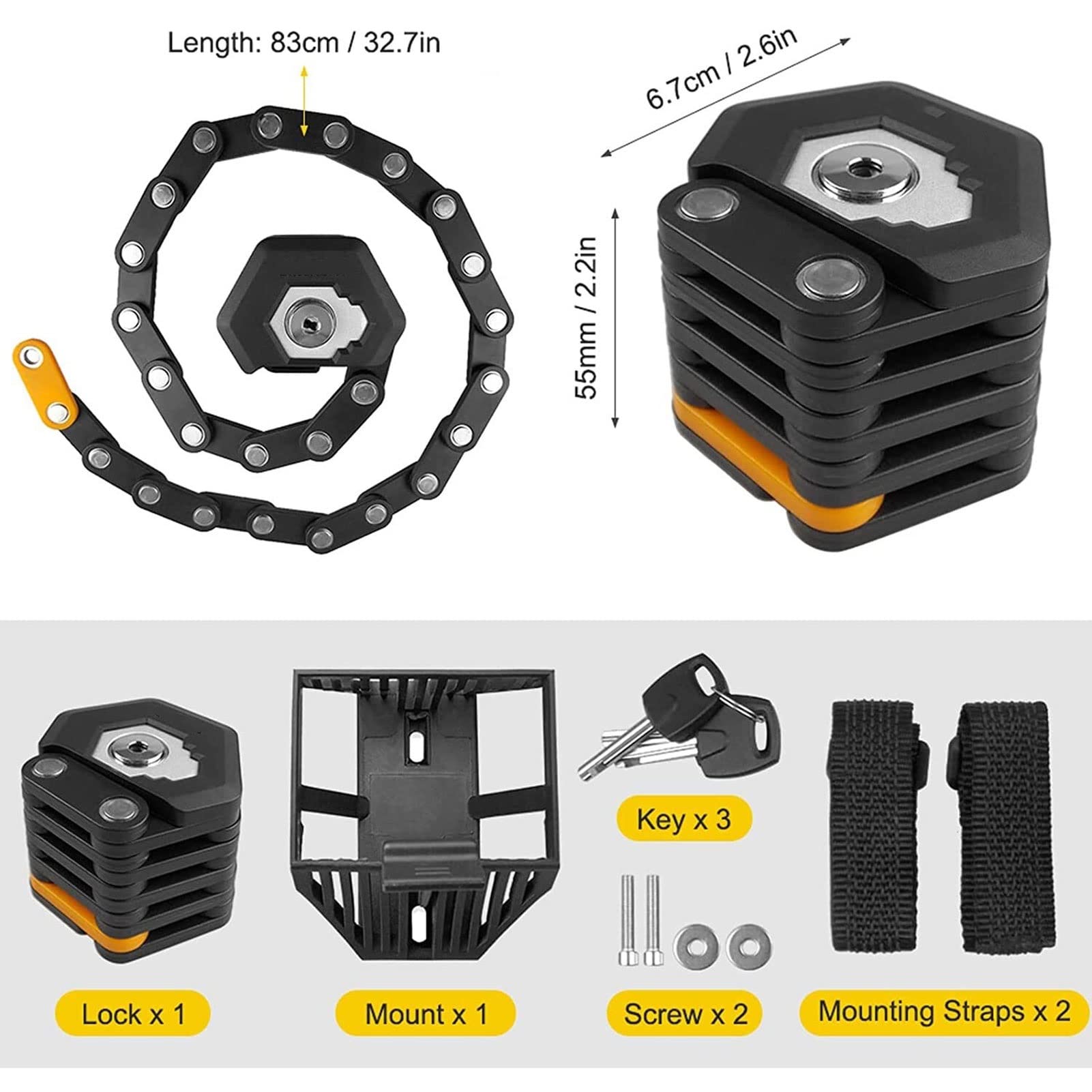 Lucchetto Pieghevole per Bicicletta, Resistente, ad Alta Sicurezza, in Lega di Acciaio, antifurto, per Bici da Corsa, motociclette elettriche (Nero, 6,7 x 5,5 cm)