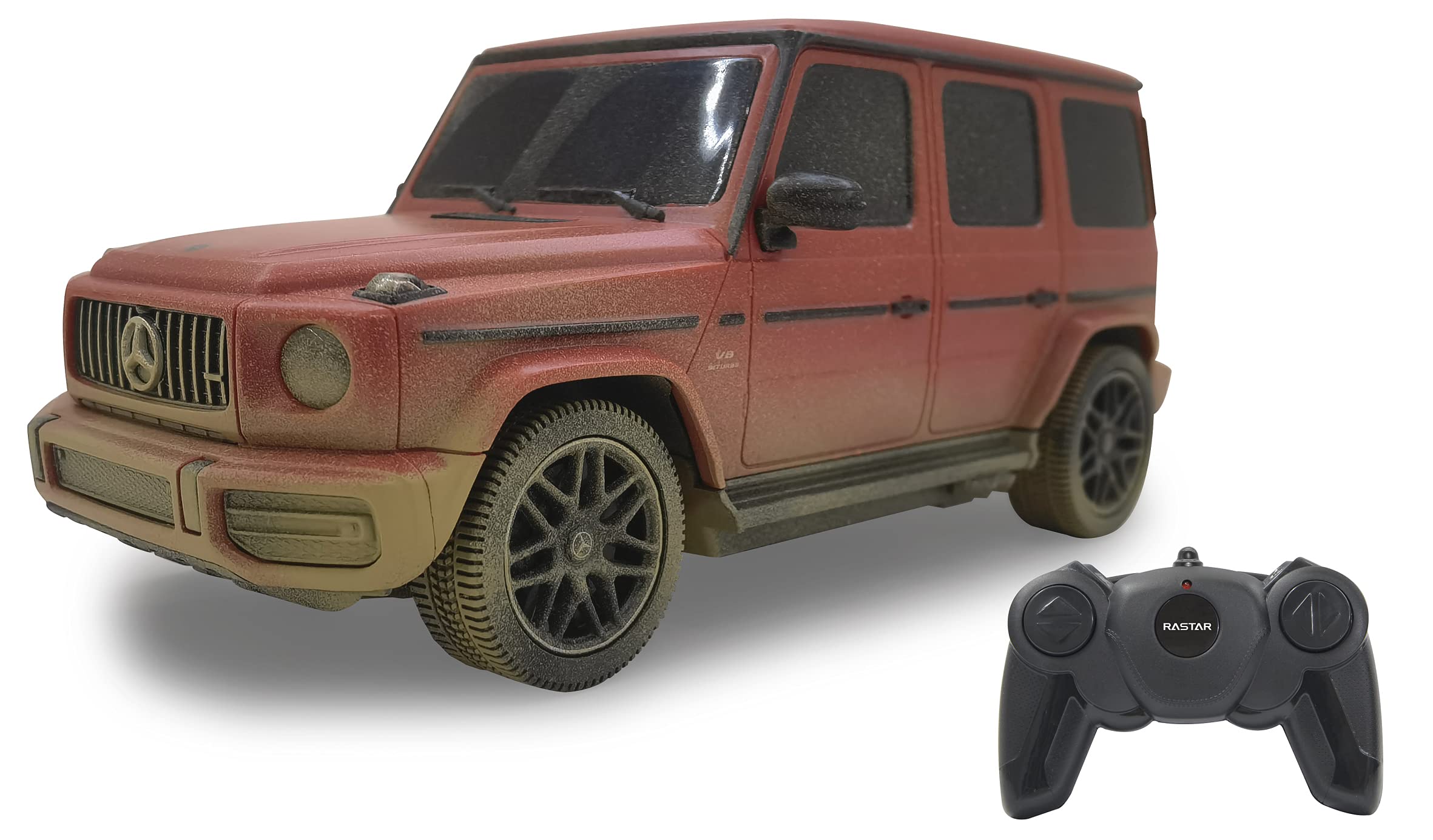 JAMARA 403006 Mercedes-AMG G 63 1:24 Muddy 2.4 GHz officially licensed, up to 1 hour driving time at approx. 9 km/h, perfectly reproduced details, workmanship, multi-coloured