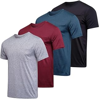 Real Essentials 4 Pack Men's Dry Fit Short Sleeve Pocket T Shirts Workout Gym Athletic Tees