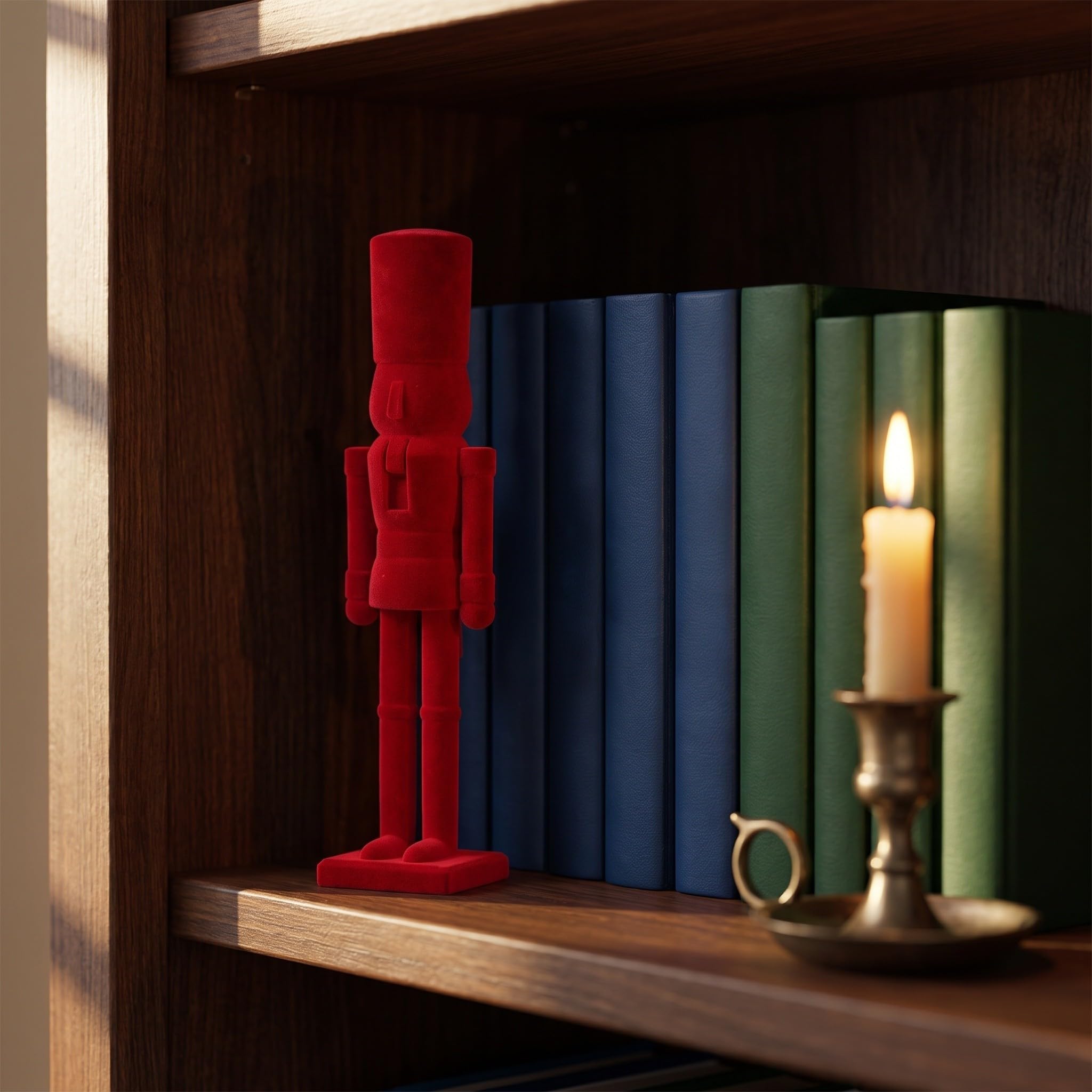 UKCOCO Flocada Figura Roja de Resina Tradicional Cascanueces Navideña