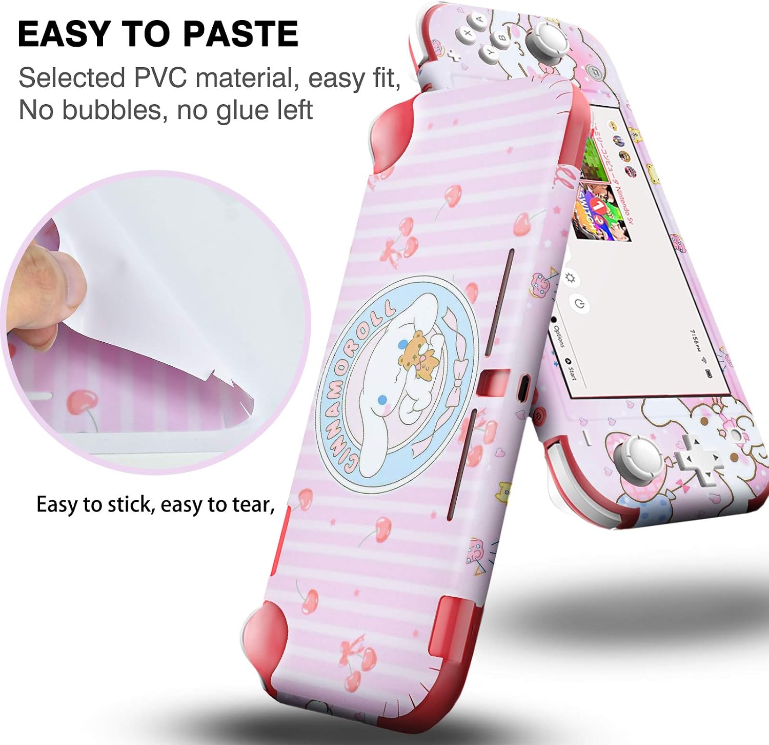 DLseego Switch Lite Skin Sticker Pretty Cute Pattern Full Wrap Skin Protective Film Sticker Design for Nintendo Switch Lite-Pink