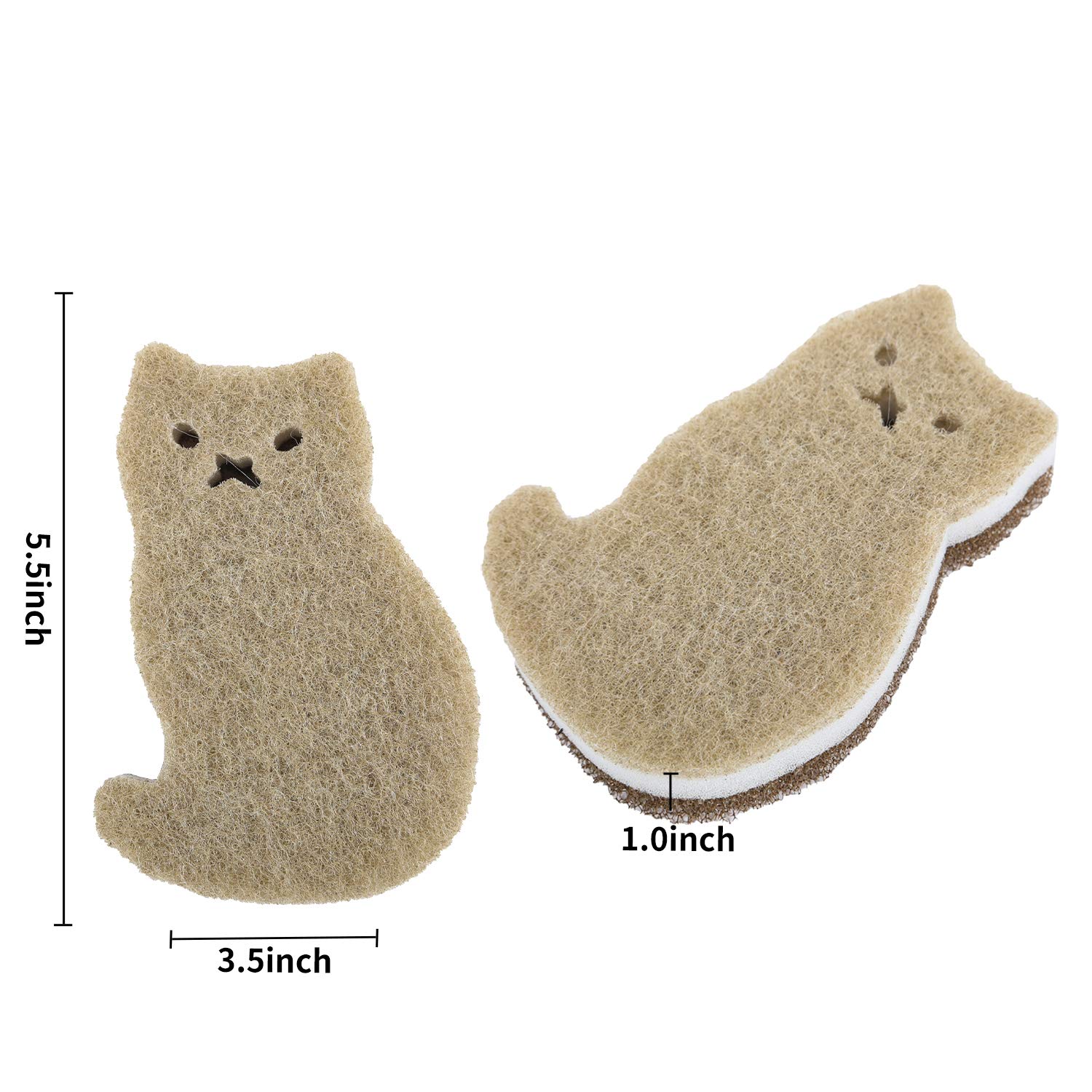 Spugne da cucina, antiscivolo, multiuso, resistenti, per piatti, pentole e padelle, a tre strati, a forma di gatto (confezione da 4) (gatto)