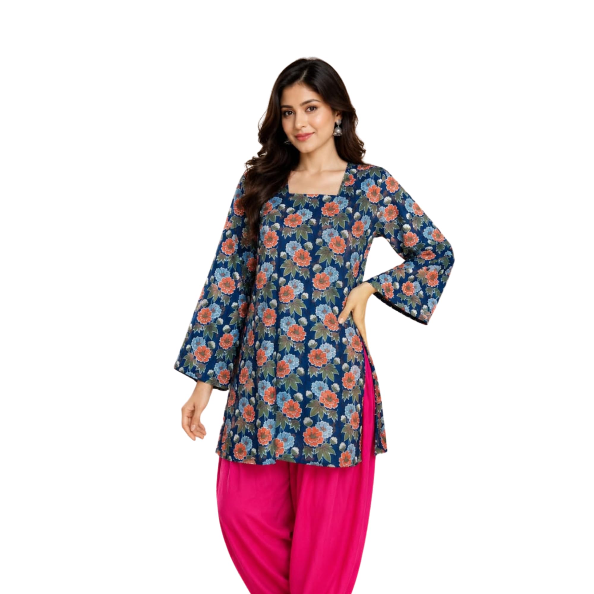 Women Floral Printed Straight Kurta Top for Women | Square Neck | Full Sleeve Casual Ethnic Tunic-picture-19