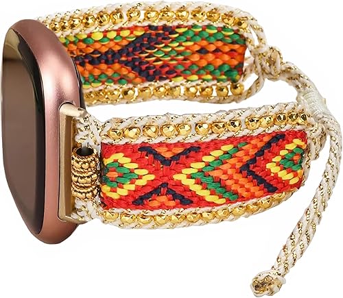 Correa de nailon trenzada estilo bohemio retro compatible con Fitbit Versa 3/Versa 4/Sense 2/Fitbit Sense Bandas para mujeres y hombres, correa de