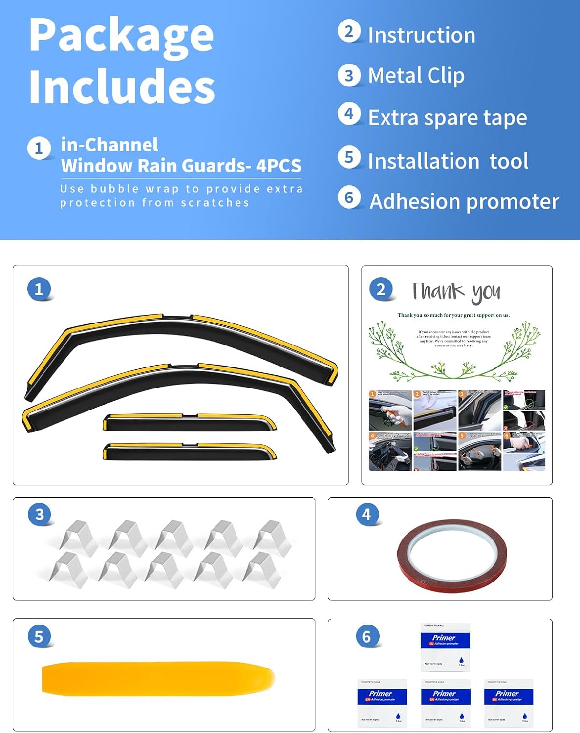 in-Channel Window Rain Guards Fit for Chevy Silverado/GMC Sierra 2014-2018 Double Cab Rain Guard Extra Durable Window Deflectors Truck Window Vent Visors Shades Exterior Car Accessories